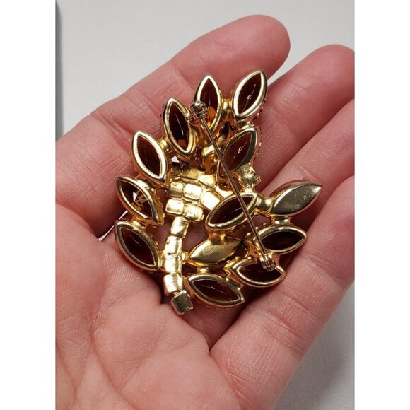 Vintage Brooch Smokey Topaz Amber AB Aurora Borealis Brooch Pin 2.25 Inches - Picture 10 of 10